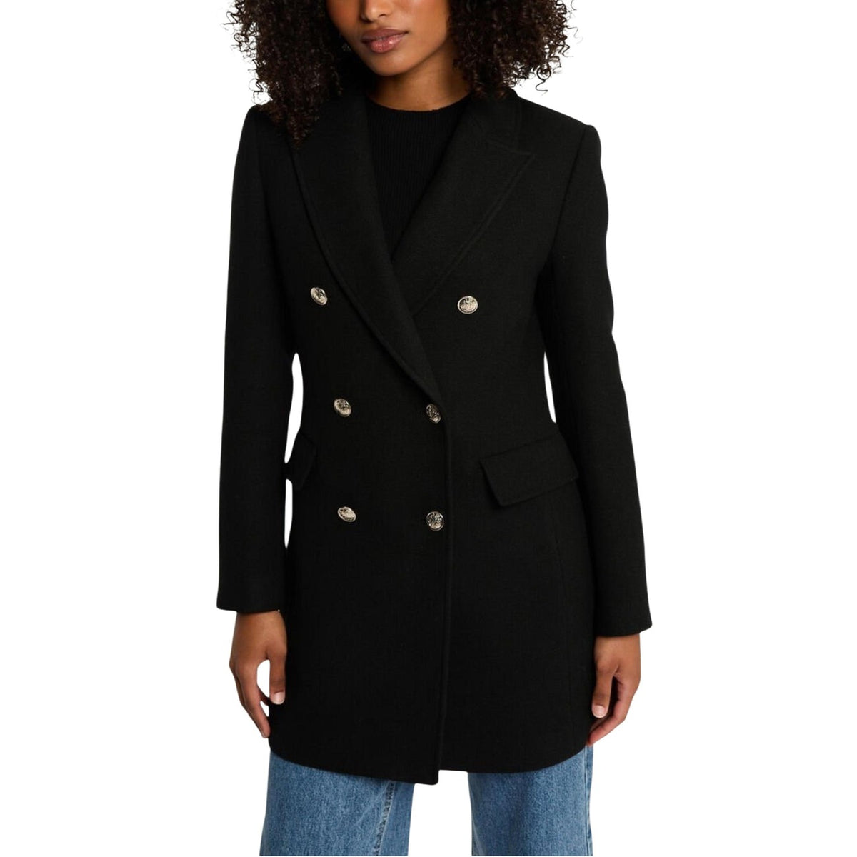 Cappotto Morgan De Toi donna nero 252-GCHA. Cappotto medio nero avvitato con bottoni decorativi doppiopetto, colletto a bavero con revers e tasche con patta, collezione autunno inverno.