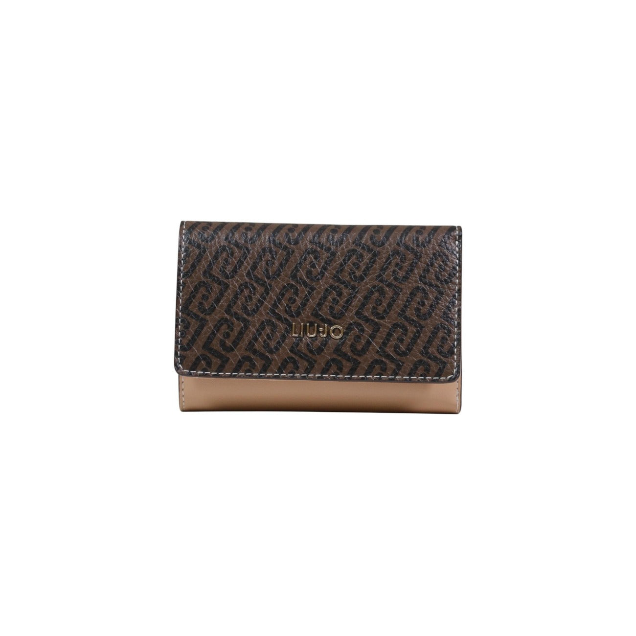 Liu Jo Trifold Wallet AA6172; stampa monogram, chiusura sicura, scomparti per banconote e carte. Stile iconico e massima capienza. Marrone e rosa. Vista frontale