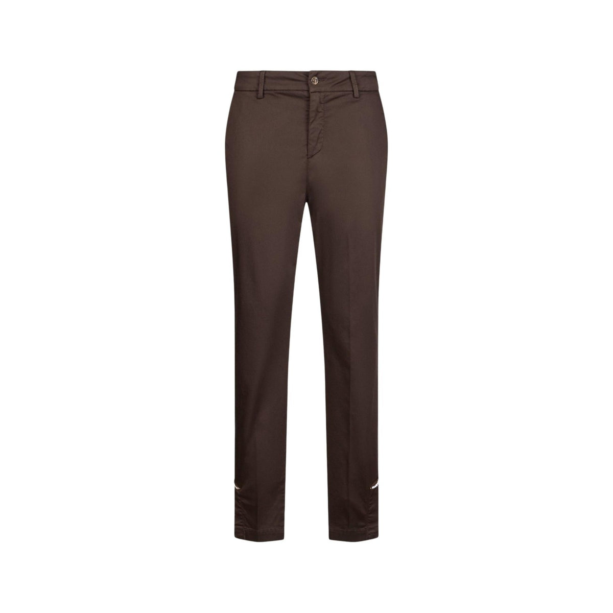 Liu Jo Chino Chic WA6474; cotone-modal stretch, fit regolare, tasche laterali, passanti cintura. L'essenziale Liu Jo per uno stile raffinato in ogni stagione Colore marrone. Vista frontale Stesa