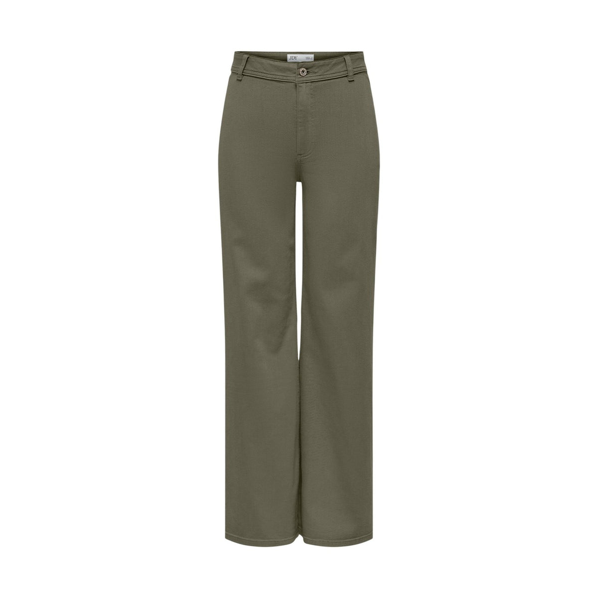 Pantaloni JDY Jdyiris; misto cotone e viscosa elasticizzato, High Waist. Taglio bootcut/a zampa, chiusura classica, passanti per cintura. Pantalone a zampa verde, confortevole e modellante. Vista frontale