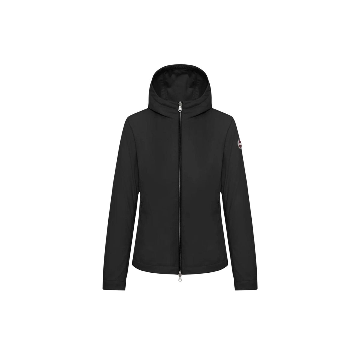 Giacca Colmar Originals nera donna 1964 6ZB. Giubbotto leggero da donna nero con cappuccio avvolgente, chiusura zip integrale, orlo rifinito e logo Colmar sulla manica, giacca mezza stagione casual e sportiva.