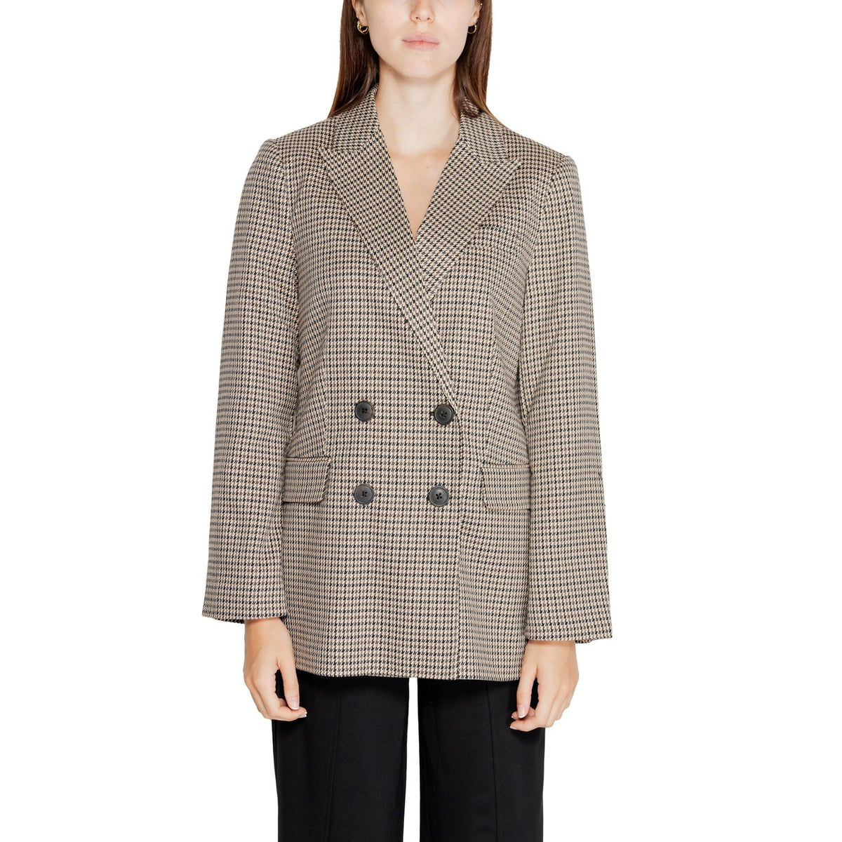 Only Giacca Donna Beige a Quadri Bottoni Tasche Anteriori 64% Poliestere 34% Viscosa 2% Lycra Autunno/Inverno 15328054