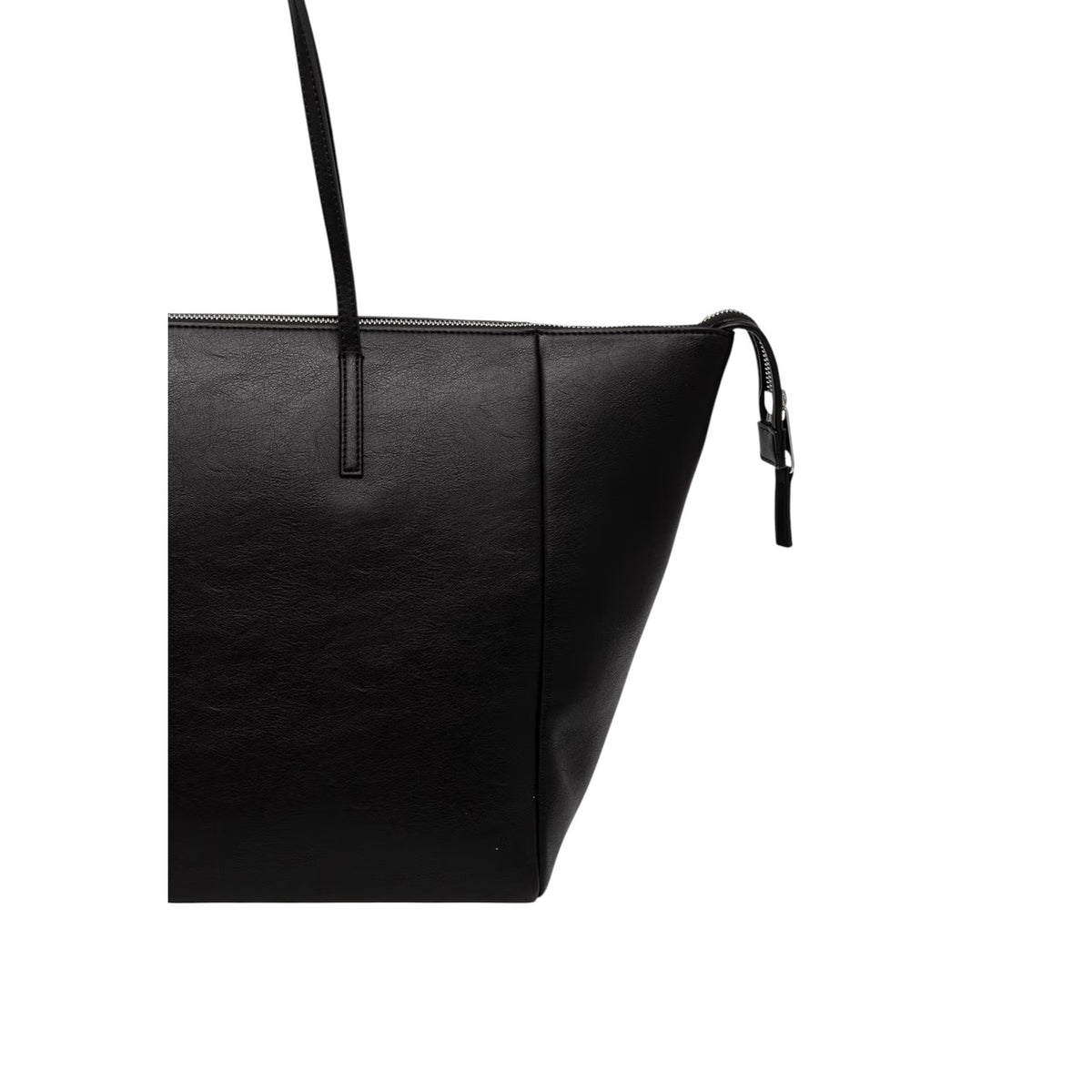 Borsa Shopper Grande Tommy Hilfiger TJW; Nero. 100% Poliuretano effetto pelle, chiusura con zip superiore, doppi manici a spalla, logo ricamato e charm a cuore metallico. Misure maxi e profonde (33,5x30x20 cm). Vista posteriore