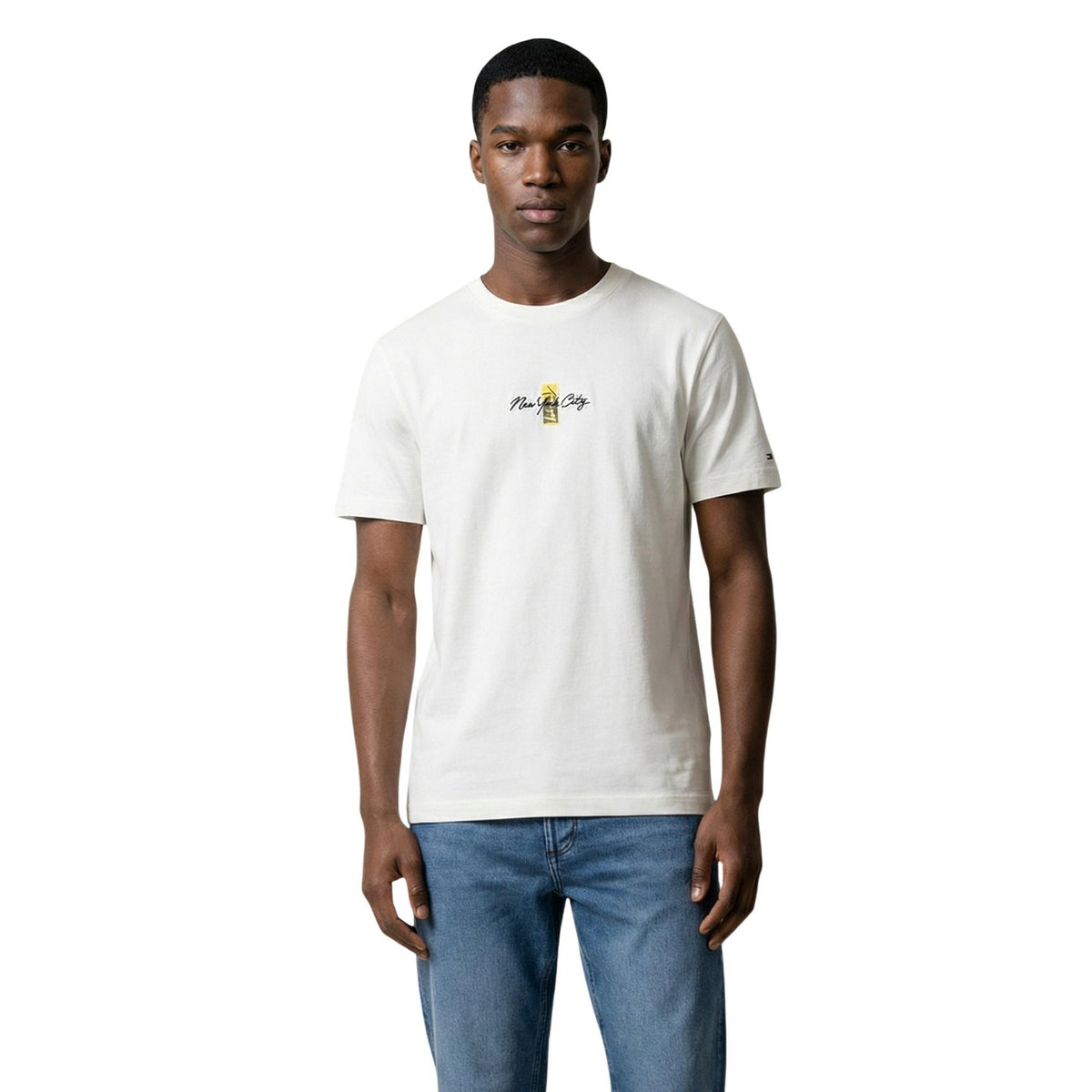 Tommy Hilfiger Jeans T-Shirt bianca con stampa SIGN BLOCK TEE maniche corte Uomo Vista frontale