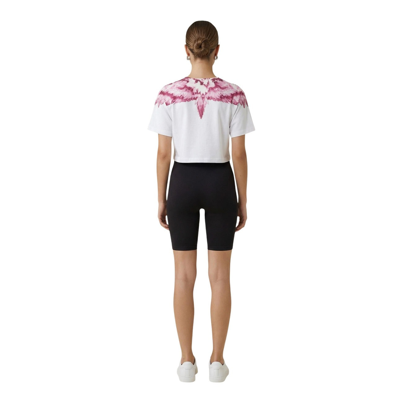 T-shirt cropped donna County of Milan; 100% cotone, stampa grafica su scollo e spalle, fit moderno. Stile urban distintivo Colore bianco e rosa. Vista posteriore