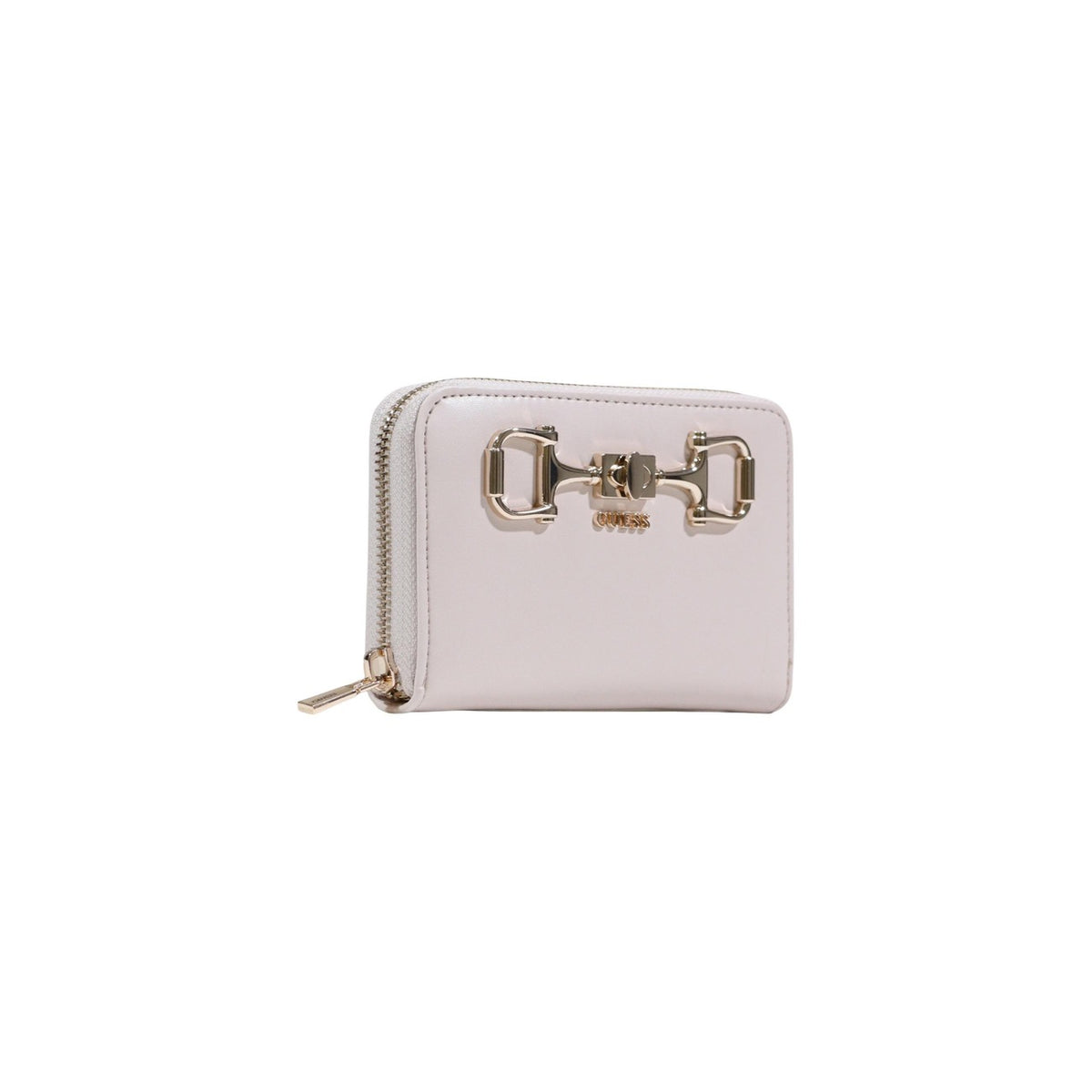 Guess Portafoglio piccolo rosa chiaro con logo JANIE 14x9x3 cm Donna. Esterno in similpelle, chiusura con zip e finiture in oro. Vista frontale laterale