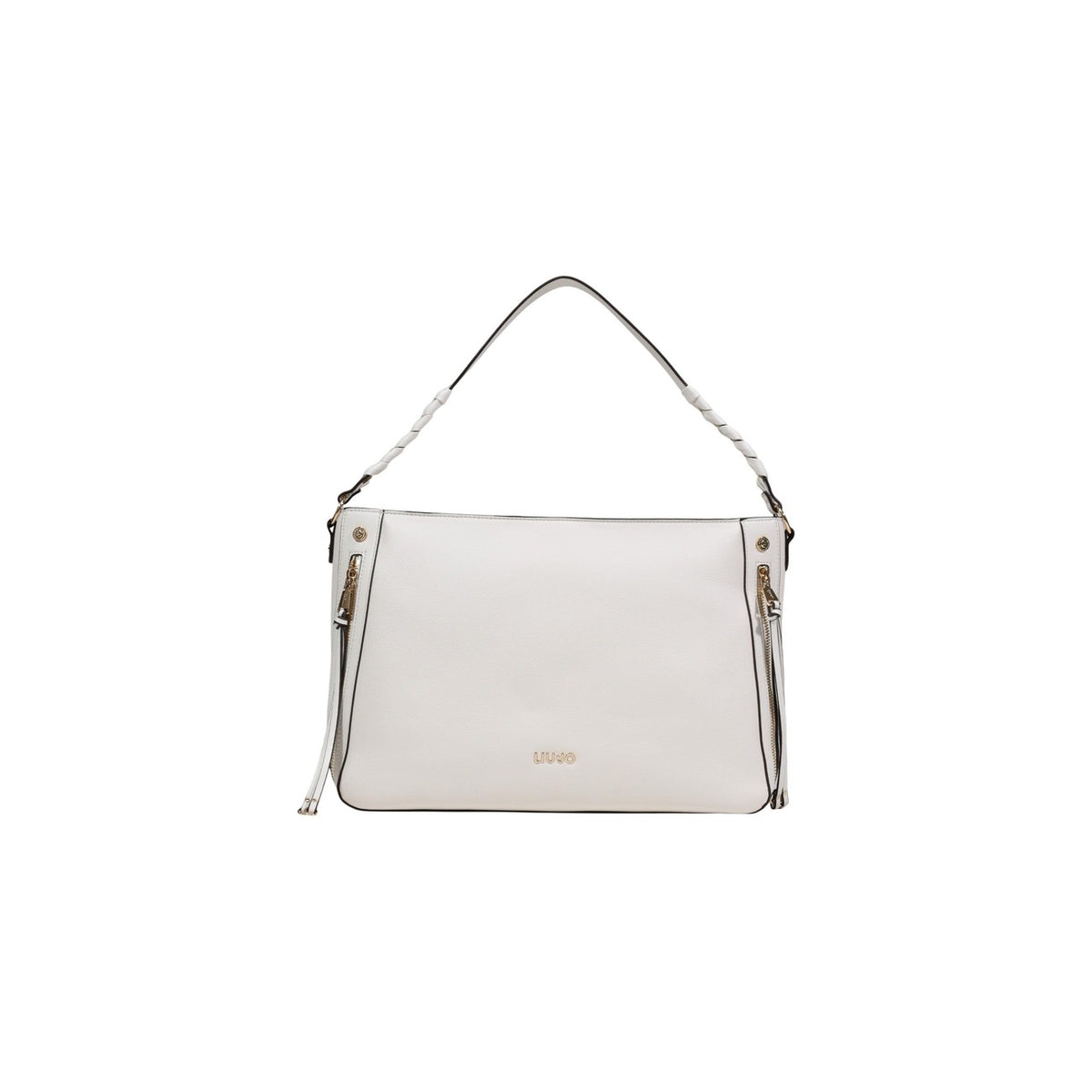 Liu Jo M Hobo AA6037; borsa panna media con manico intrecciato e zip laterali. Chiusura magnetica, doppia tracolla, elegante e funzionale. Vista frontale Con manici