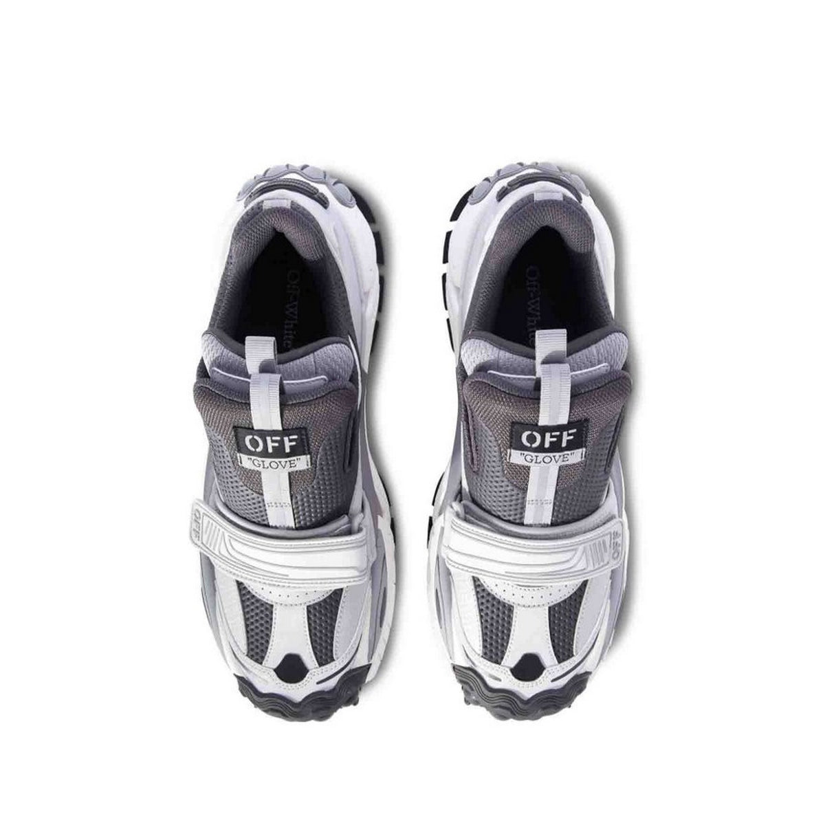 Sneakers Off-White; Grigio/Bianco/Nero, 100% Pelle. Chiusura in velcro, inserti in mesh, suola chunky pronunciata. Design futuristico per la stagione Autunno/Inverno. Vista dall’alto