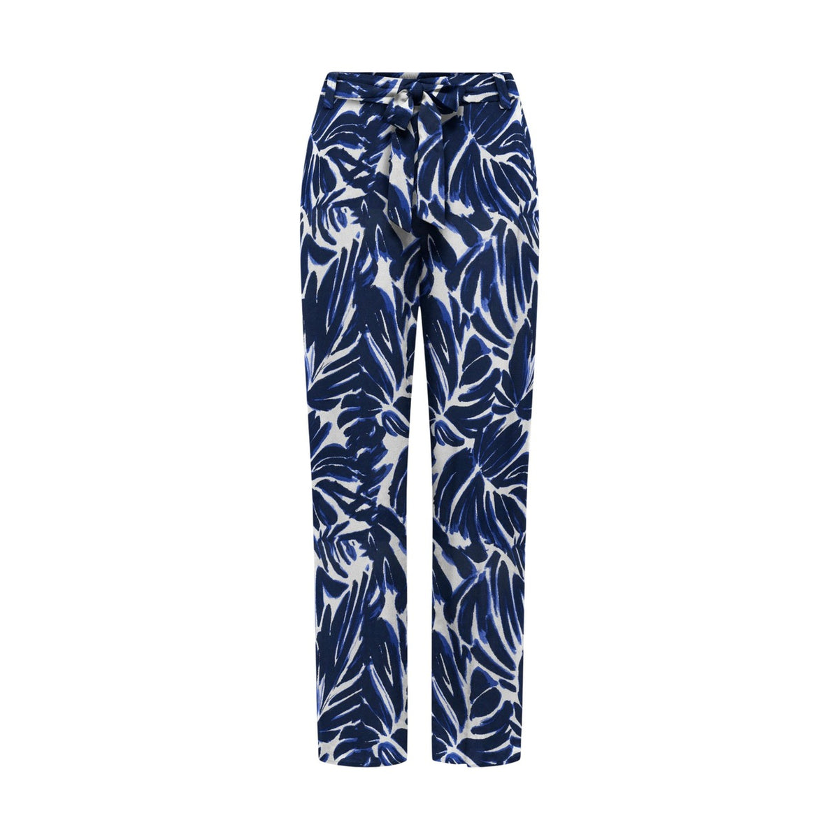 Pantaloni Palazzo Only; Stampa a Foglie. 100% Viscosa, gamba ampia, cintura coordinata inclusa. Tessuto fresco e traspirante. Look casual-raffinato per la Primavera/Estate. Vista frontale