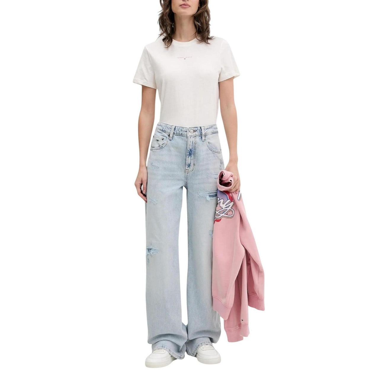 Tommy Hilfiger Jeans Women's Light Blue Ripped Jeans - Organic Cotton Zip-Up Jeans