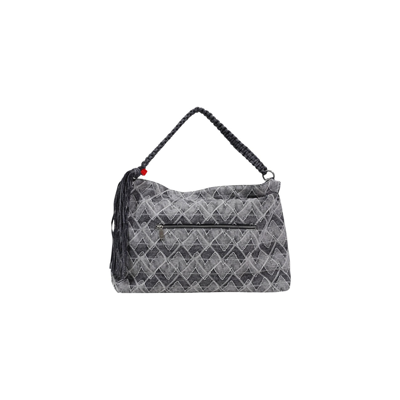 Borsa media di forma rettangolare con tracolle intercambiabili, design con applicazioni metalliche e charm rimovibile. Vista posteriore