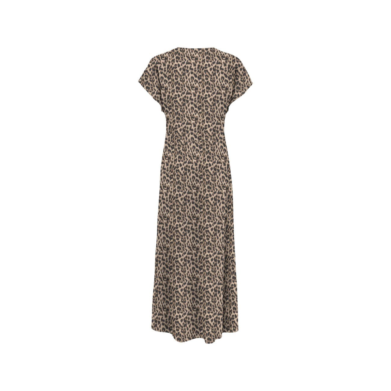 Abito lungo chemisier Only; 100% Viscosa. Stampa animalier, bottoni frontali, scollo a V. Vestito estivo fluido, leggero e chic. Vista posteriore stesa