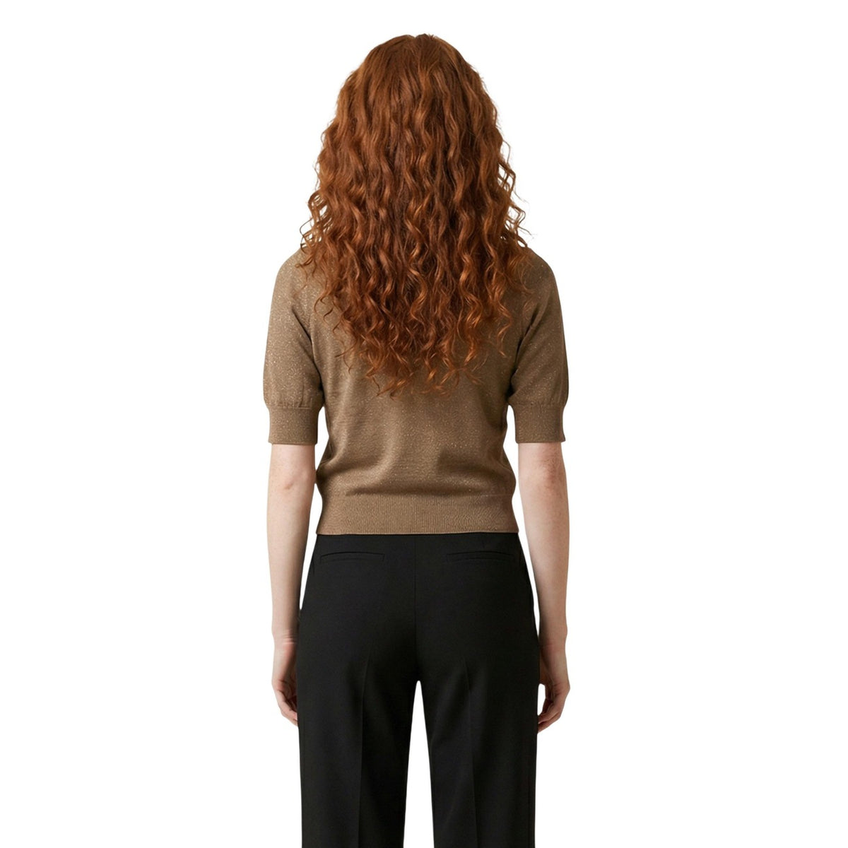 Maglia Only Onlane Sequins; viscosa e filato paillettes, scollo a V con colletto. Manica corta, texture luminosa, morbida e resistente. Stile chic-contemporaneo. Colore marrone