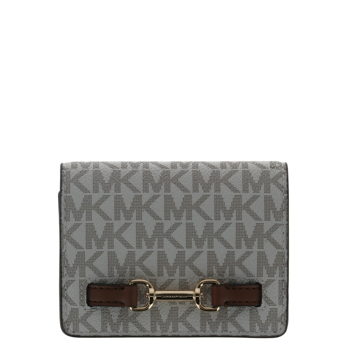 Michael Kors Portafoglio beige marrone piccolo 10.5X8X3.5 cm Donna. Con logo e bottone automatico vista frontale