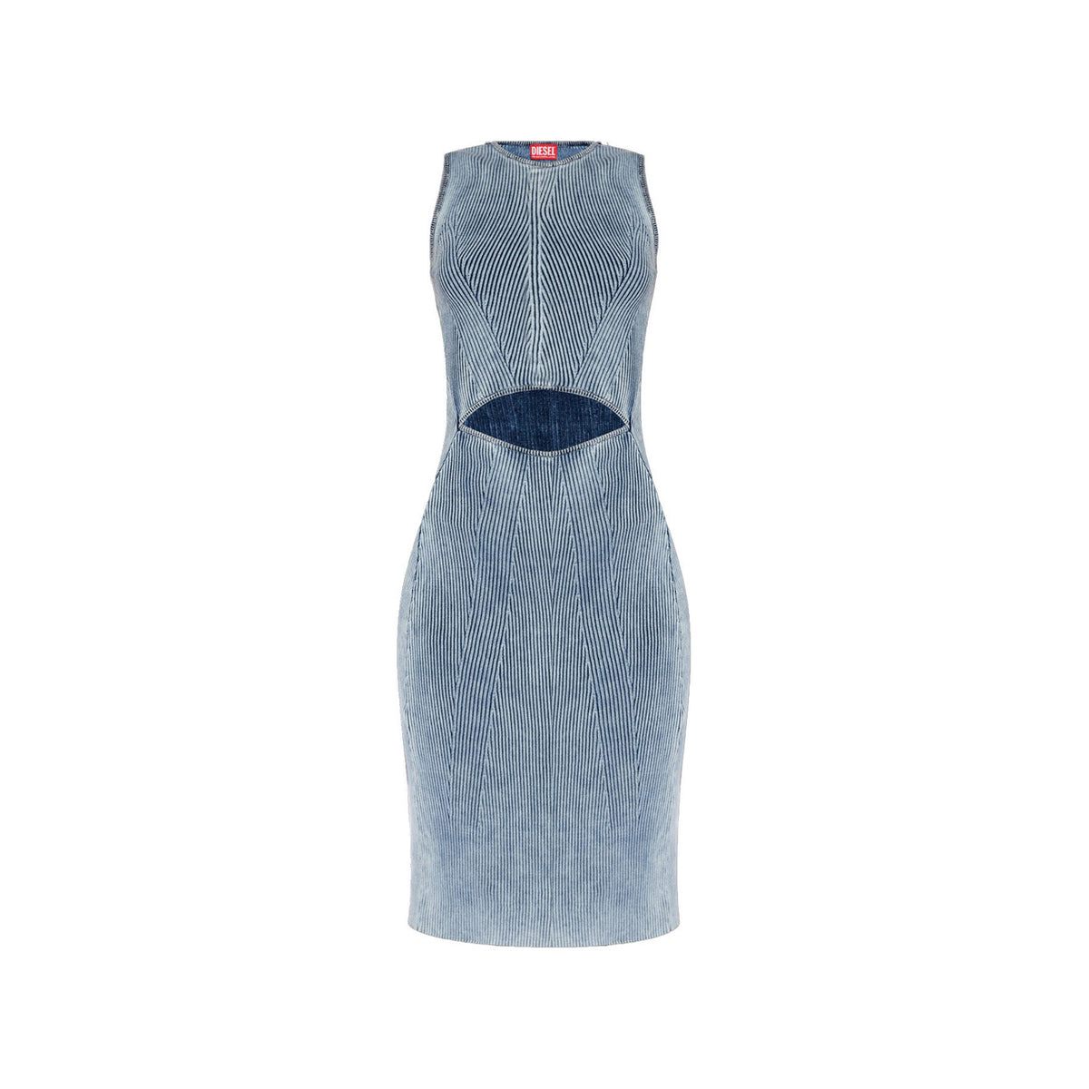 Diesel Abito Midi Donna Blu Smanicato con Scollo Tondo in Cotone 98% Elastan 1% Poliammide 1% B_44935