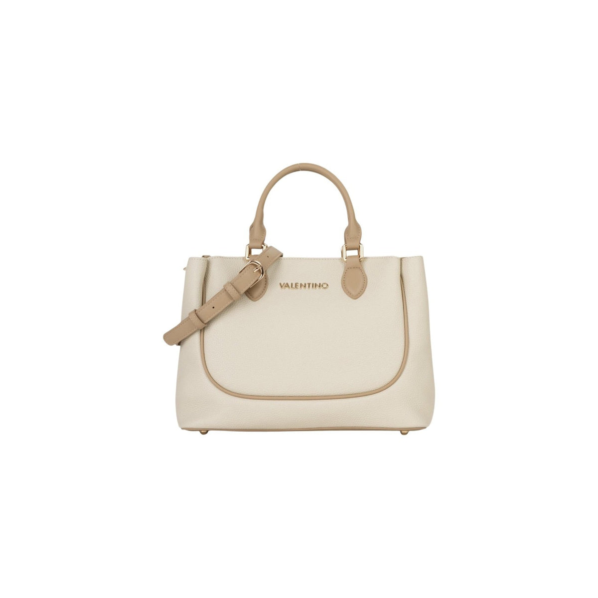 Borsa beige Valentino Bags Daphne RE, ampia shopping bag con superficie goffrata, dettagli gold e tracolla regolabile; scomparto principale sicuro con zip, ideale per ufficio e tempo libero. Vista frontale