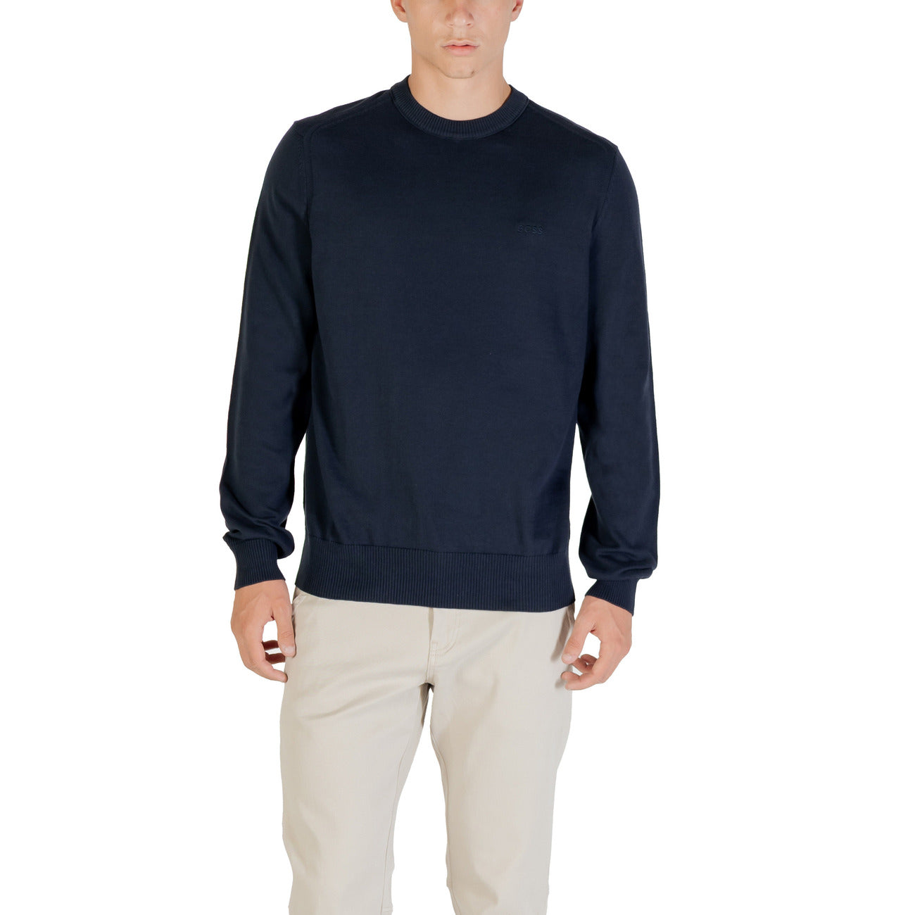 Boss Maglia Uomo Nera con Maniche Lunghe Scollo Tondo in Cotone 85% Altre Fibre 15% 50508766