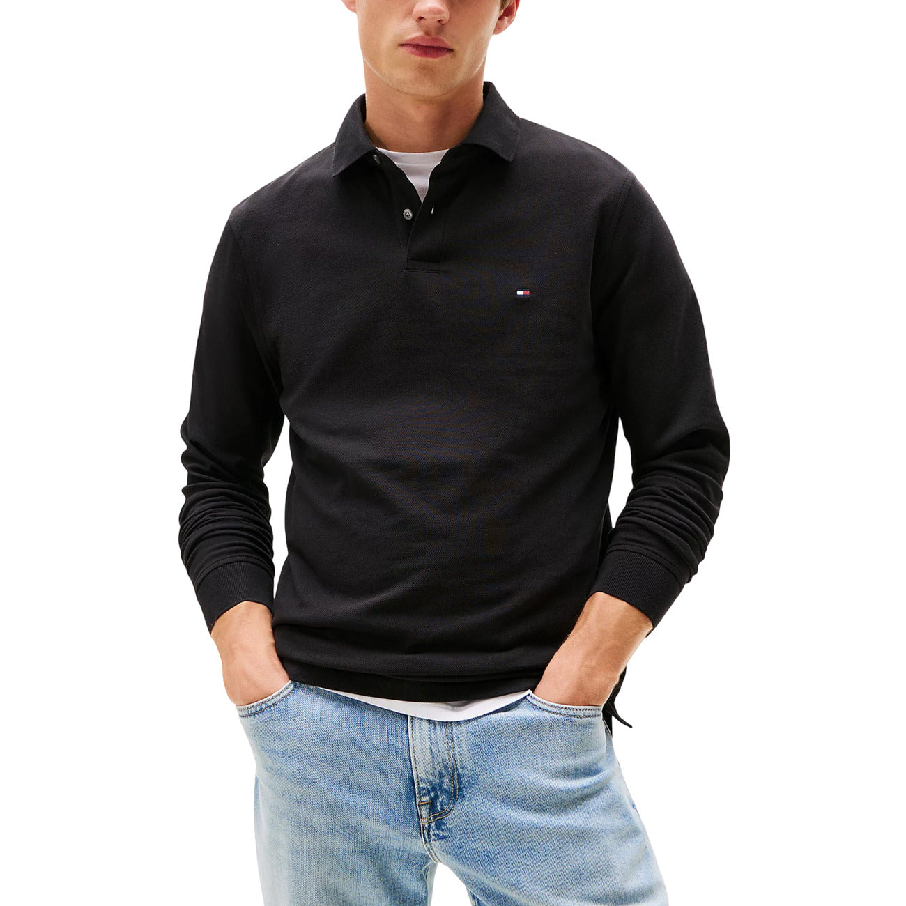 Tommy Hilfiger Polo Uomo Bianca Maniche Lunghe - Polo Cotone Organico Bottoni Colletto