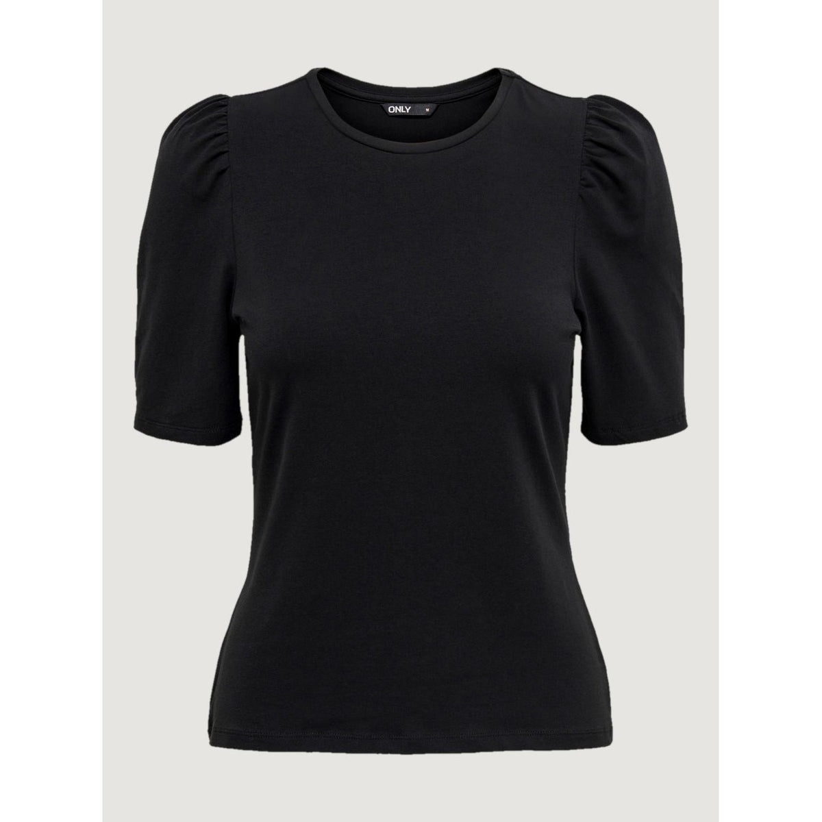 T-shirt Donna Only Pufftop; Nero. 95% Cotone, 5% Elastam. Maniche a palloncino, girocollo, tessuto stretch. Stile casual-chic adatto a tutte le stagioni. Vista frontale