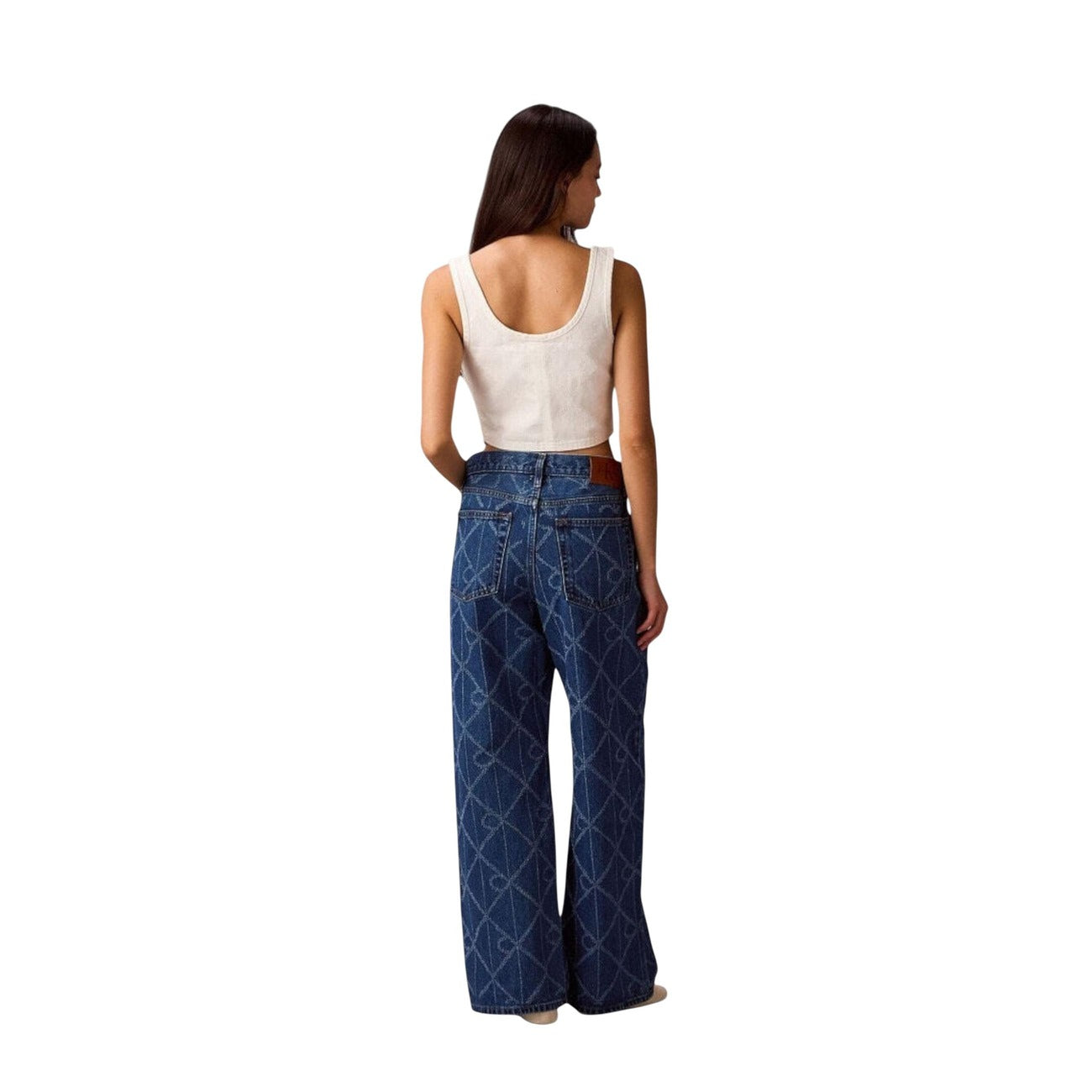 Calvin Klein Jeans Jeans Donna Blu Geometrico - Jeans Cotone Zip Bottone Tasche