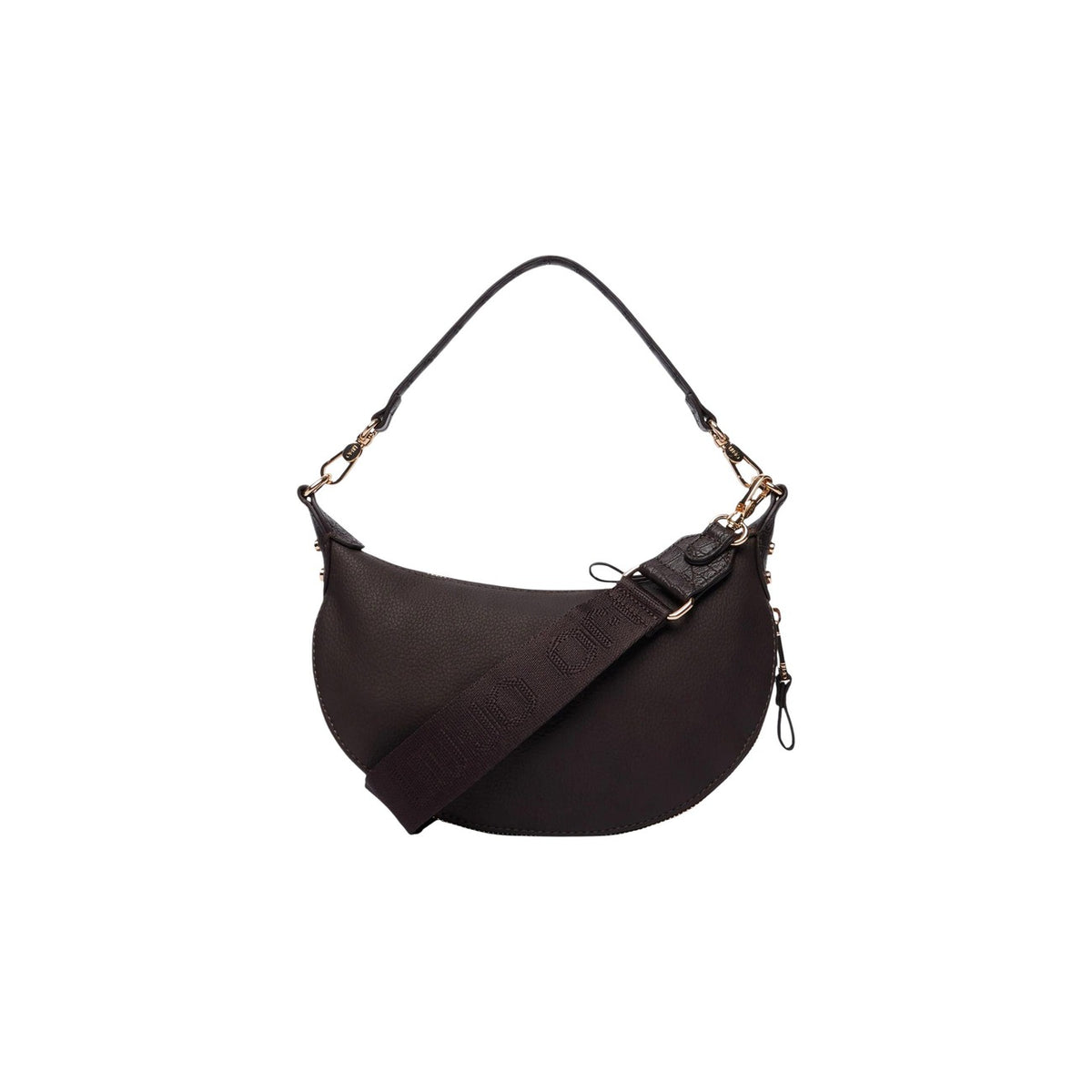 Borsa Liu Jo mezza luna donna. Borsetta a spalla e crossbody sostenibile Liu Jo Better con profili zip sul fondo, tracolla logata regolabile e removibile, hardware e logo dorato, collezione autunno inverno.