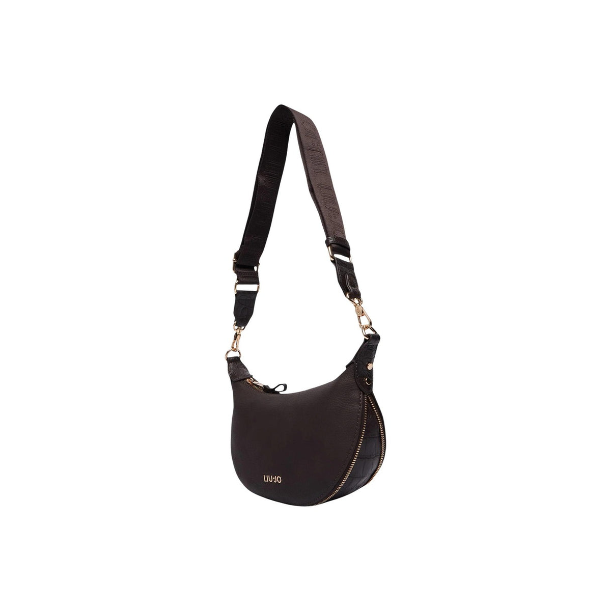 Borsa Liu Jo mezza luna donna. Borsetta a spalla e crossbody sostenibile Liu Jo Better con profili zip sul fondo, tracolla logata regolabile e removibile, hardware e logo dorato, collezione autunno inverno.