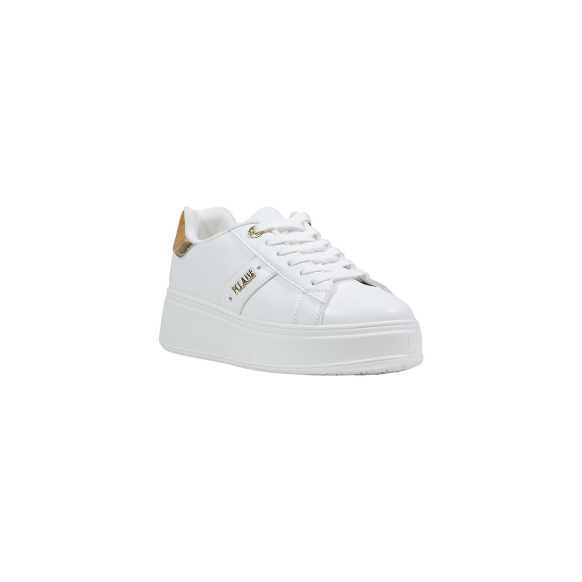 Sneakers Plateau Alviero Martini; dettagli borchie, tomaia in PU, suola gomma naturale. Il perfetto equilibrio tra eleganza iconica e spirito urban. Vista frontale