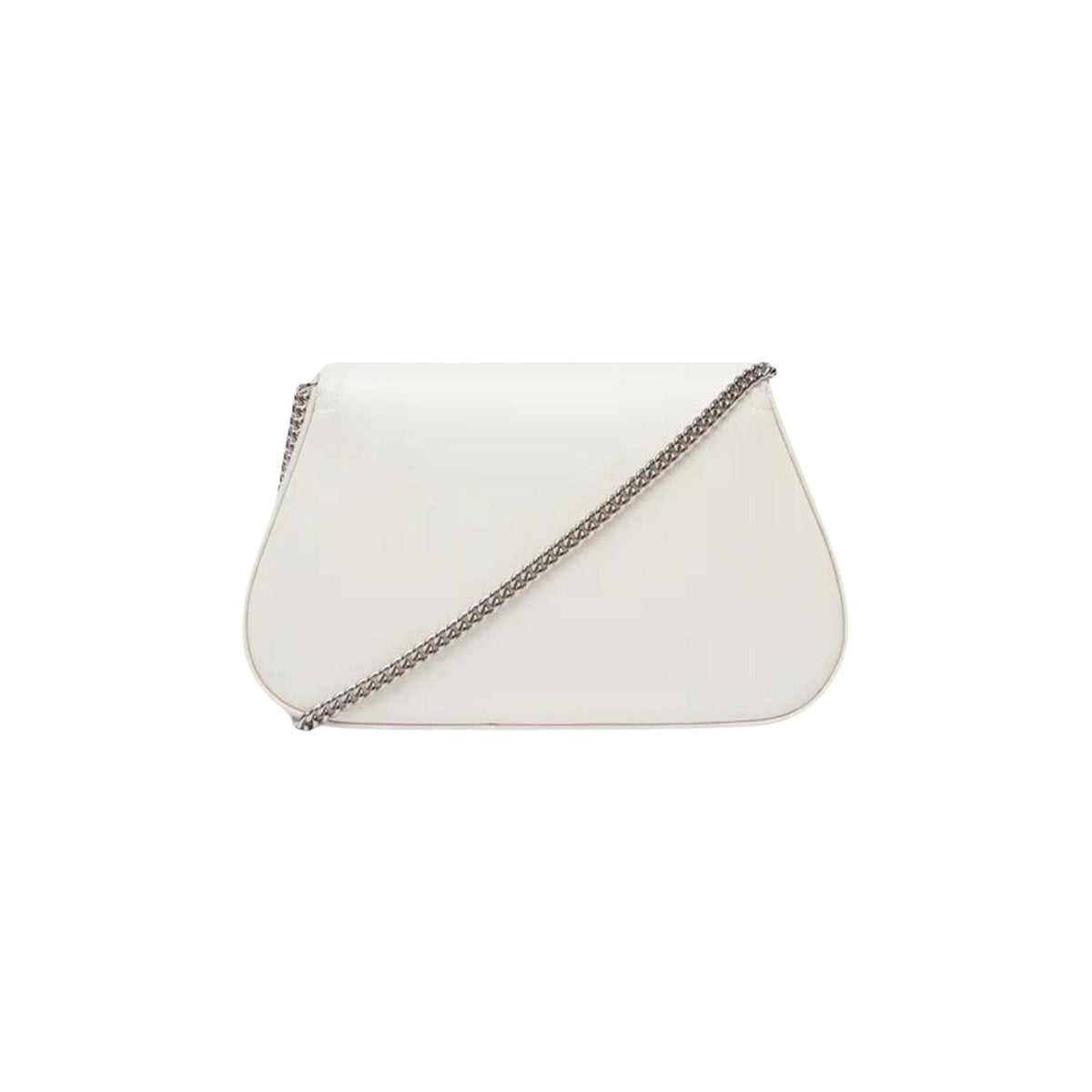 Borsa da sera Calvin Klein dal design curvo e sofisticato; realizzata in 51% poliestere riciclato. Accessorio elegante con dettagli e chiusura sicura, ideale per eventi formali. Colore bianco vista posteriore