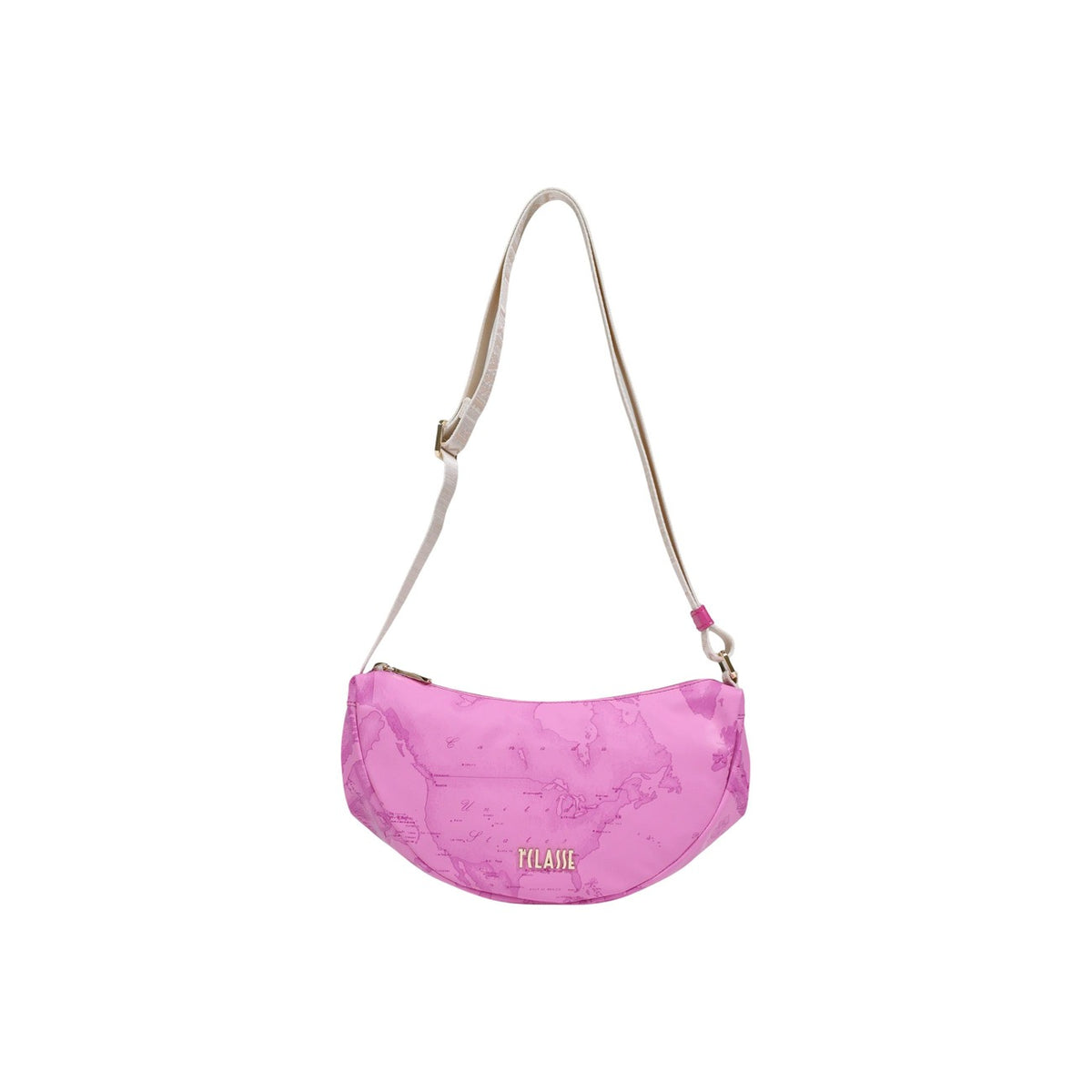 Borsa Alviero Martini Fucsia; Stampa Geo bicolore fucsia. Tracolla regolabile logata, chiusura con cerniera. Dimensioni compatte 17x6x6 cm. Accessorio versatile 4 stagioni dal carattere sofisticato e glamour. Vista frontale