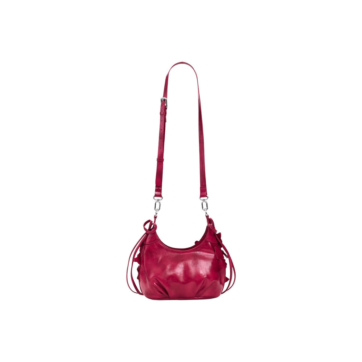 Borsa Desigual donna fucsia e rossa modello BAG_NEXUS BIRA R. Borsa a mano piccola e clutch in ecopelle fucsia accesa con volant arricciati, manico intrecciato, fiocchi laterali e tracolla rimovibile, borsa elegante e glamour da sera o cerimonia.