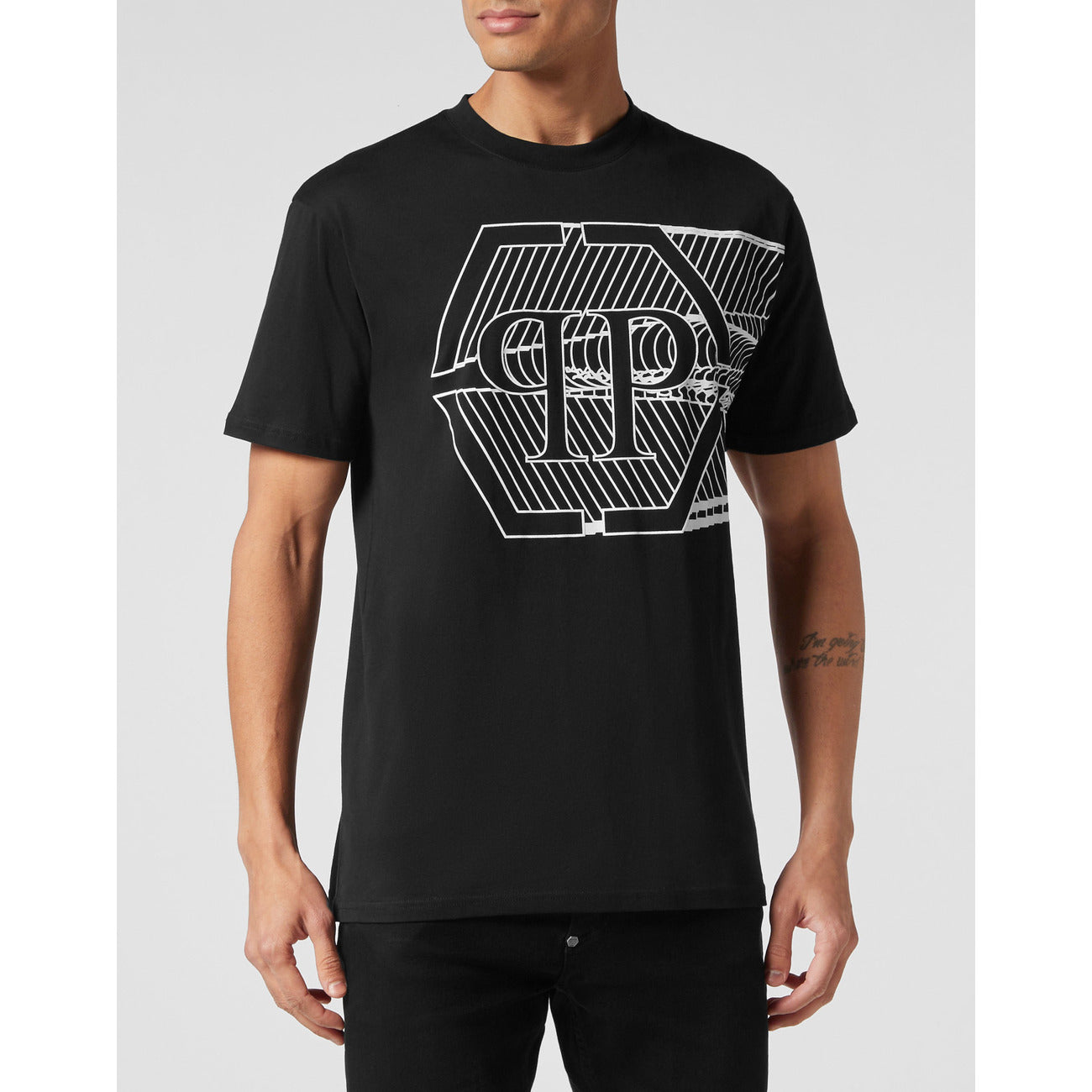 Philipp Plein T-Shirt Uomo Nera Stampa Manica Corta Scollo Tondo 100% Cotone Primavera/Estate EBO_2066
