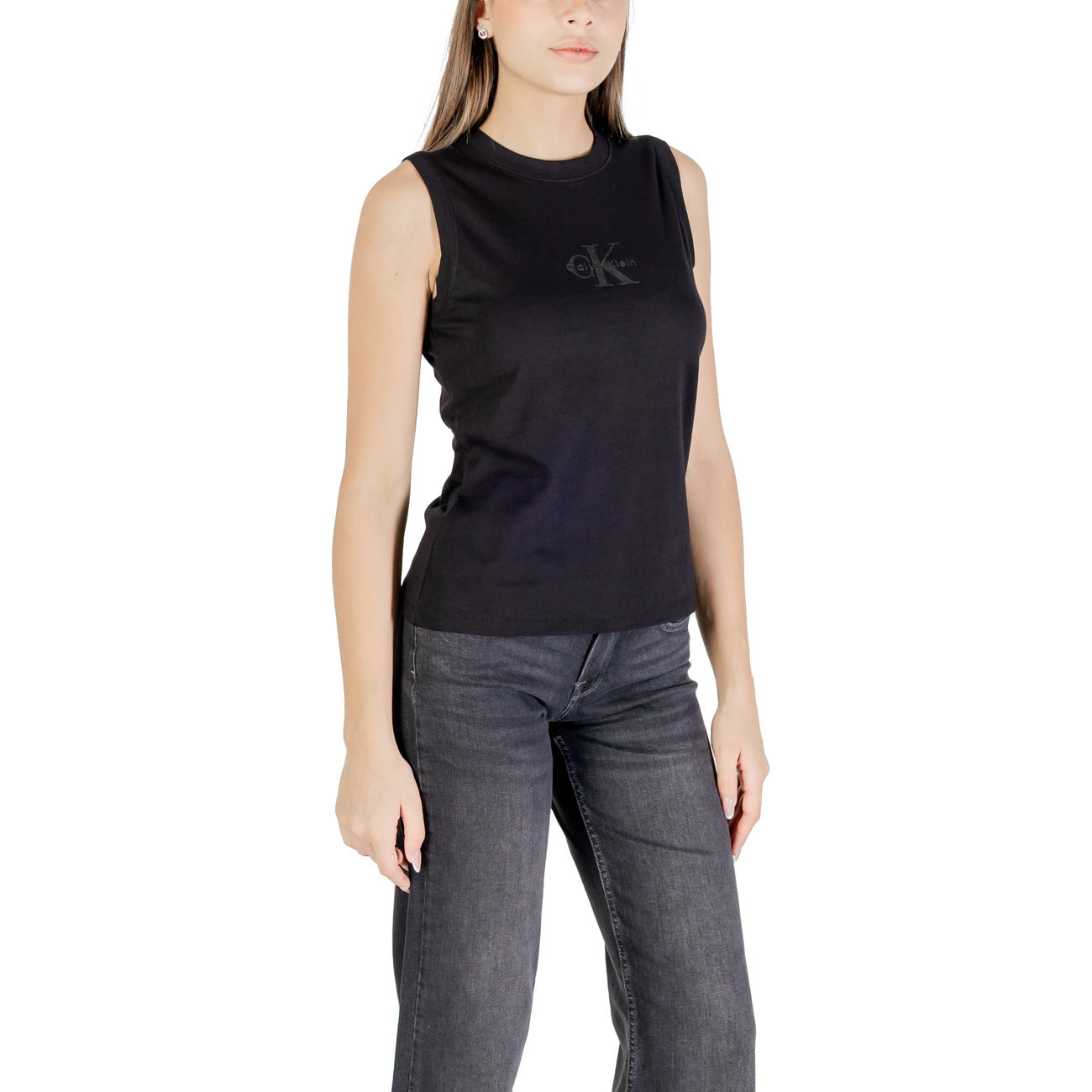 Calvin Klein Jeans Canotta Donna Nero Stampa Smanicato Scollo Tondo 100% Cotone Primavera/Estate LV047C852G