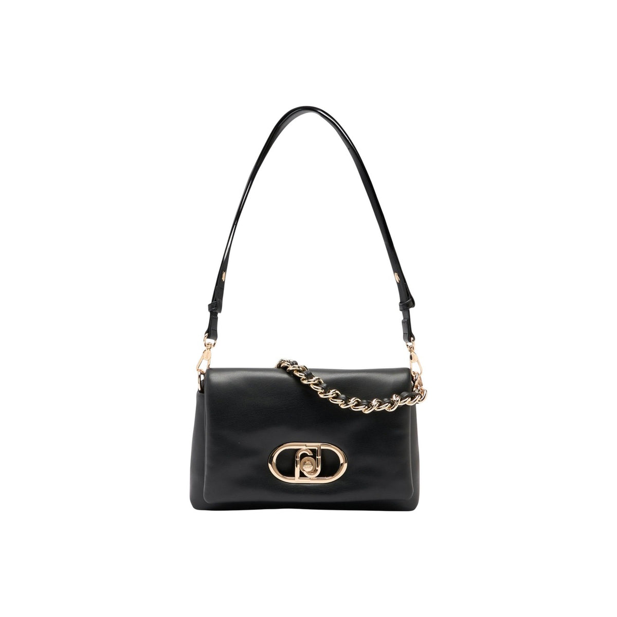 Borsa Liu Jo LaPuffy nera; 100% Poliuretano ecosostenibile. Effetto nappa morbido, manico con catena intrecciata, tracolla removibile. Chiusura magnetica, stile Primavera/Estate.