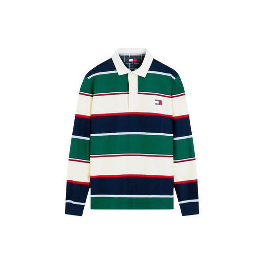 Polo uomo manica lunga Tommy Jeans verde – Polo a righe in cotone rigenerato DM0DM23627.