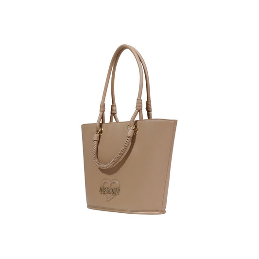 Borsa Love Moschino donna beige grande modello JC4099PP1. Shopping bag shopper color beige sabbia/nude per il lavoro, l'ufficio e lo shopping, con manici intrecciati a spalla e logo rilievo con cuore sul davanti, stile casual ed elegante.
