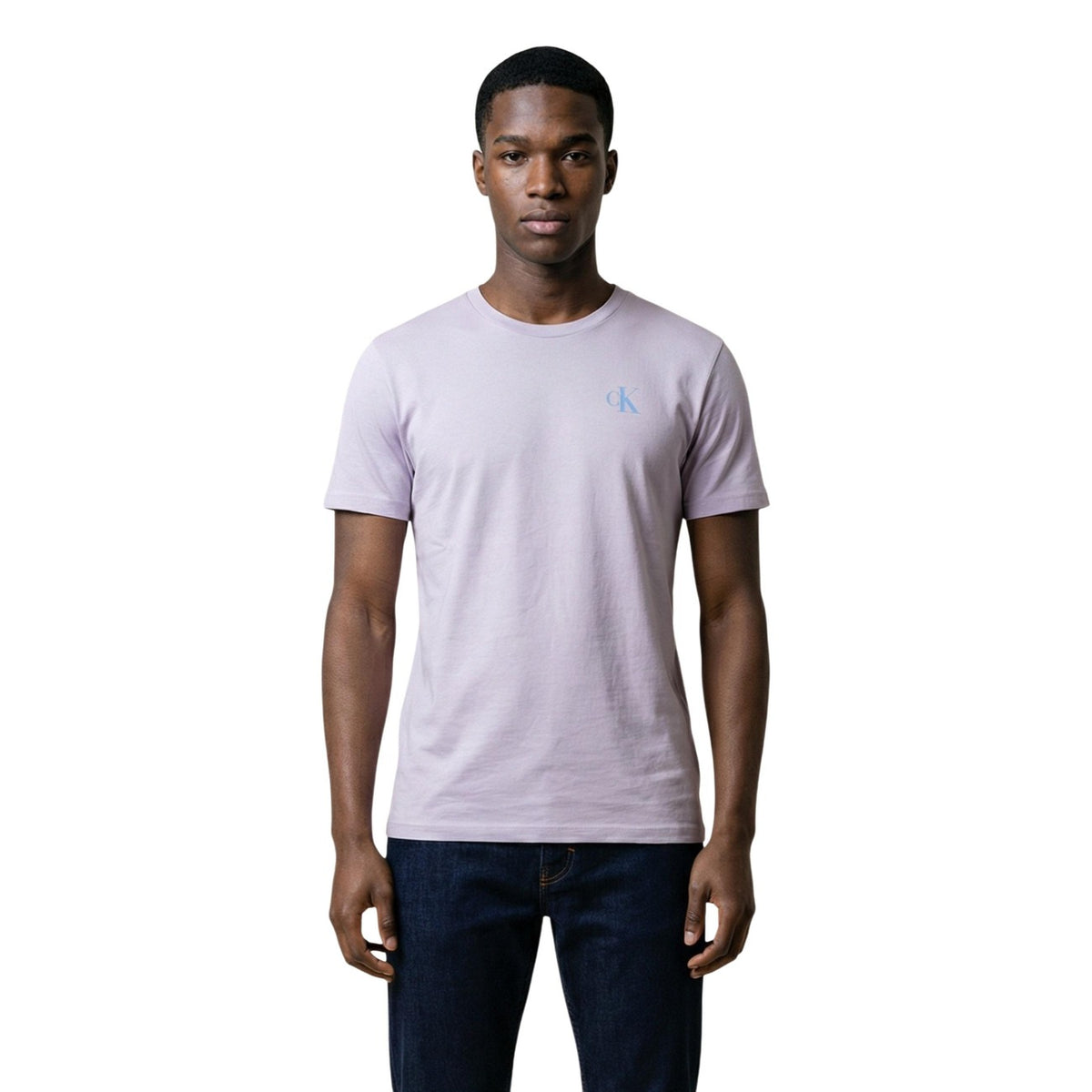 T-shirt uomo Calvin Klein Jeans lilla in cotone a maniche corte con stampa logo e scollo tondo