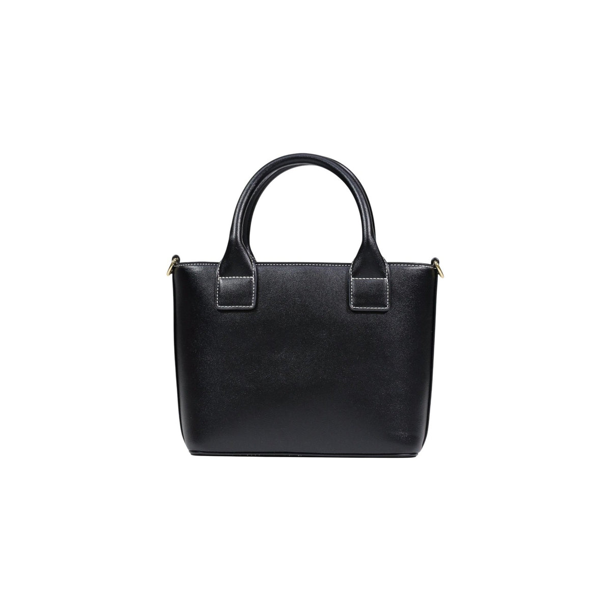 Borsa Love Moschino donna nera a tracolla modello JC4086PP1. Borsetta piccola nera a mano e a spalla con doppi manici corti, tracolla removibile, logo in rilievo con inserti metallici oro sul davanti e chiusura con zip, stile casual chic ed elegante.