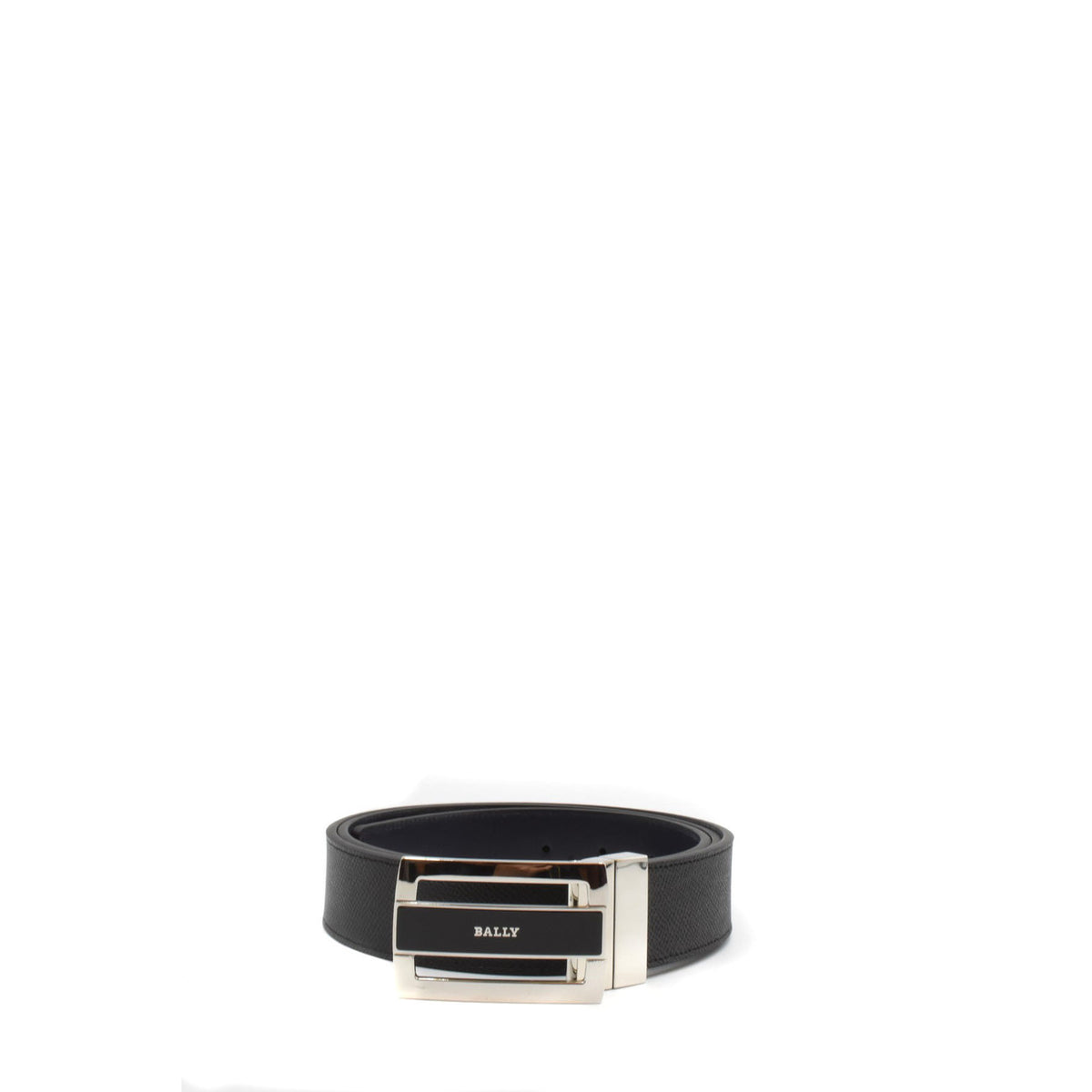 Cintura Uomo Bally Nero 100% Pelle. con una fibbia con logo. vista frontale