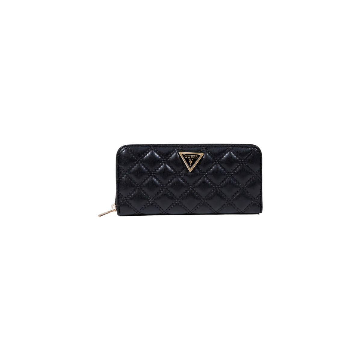 Portafoglio Guess donna nero con cerniera zip around logo 100% poliuretano - vista frontale chiuso