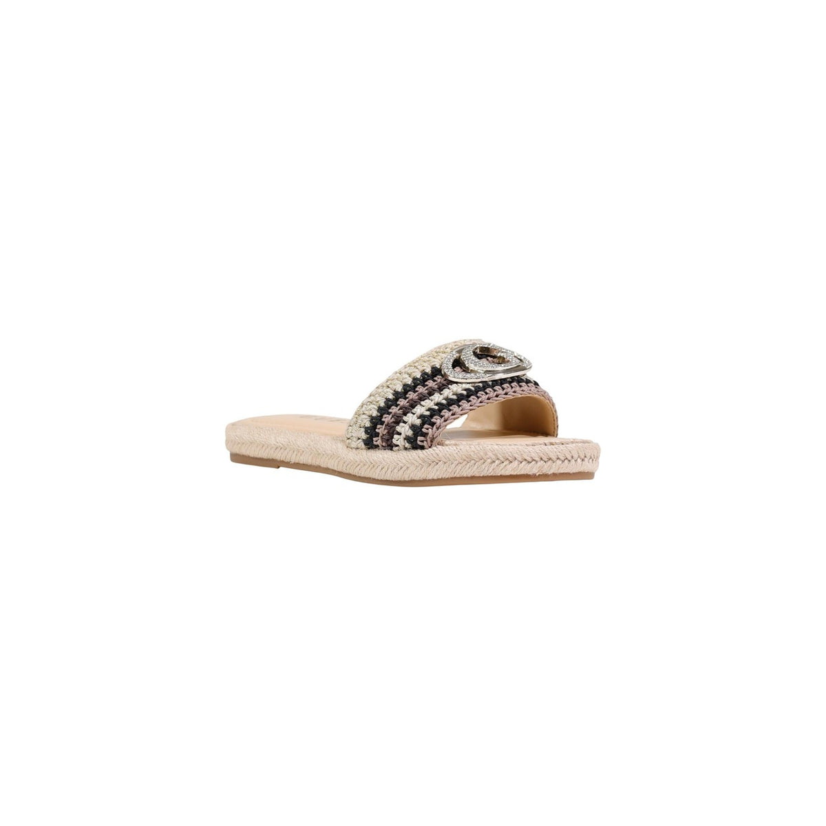 Guess Kaylis FLJKLI FAB03, sandali bassi intrecciati; finitura effetto corda, struttura in 100% PU di alta qualità e calzata pratica per un look casual-raffinato. Vista frontale