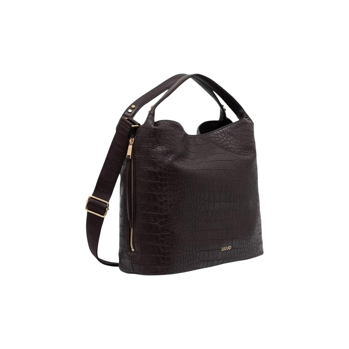 Borsa Liu Jo donna AF6057 ES042. Shopping bag capiente da lavoro e tempo libero in ecopelle stampa cocco, portabile a mano o a spalla con tracolla removibile, chiusura a cerniera e metalleria oro.