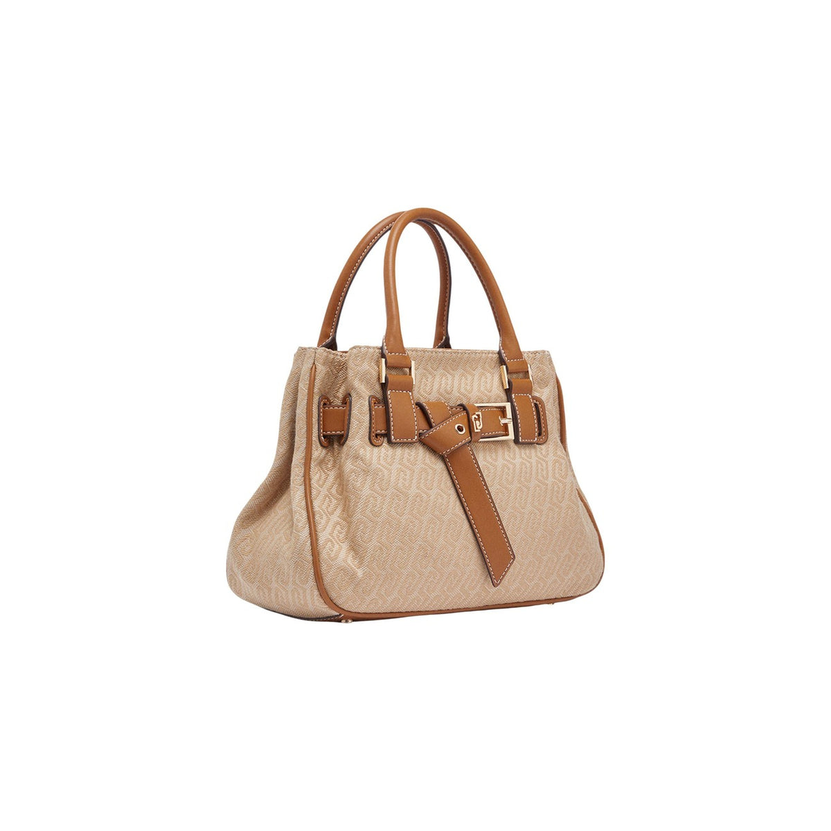 Borsa Liu Jo S Tote Monogram; 100% Poliestere con dettagli effetto pelle. Manici rigidi, cintura decorativa metallica, design semi-rigido. Borsa a mano elegante e spaziosa.