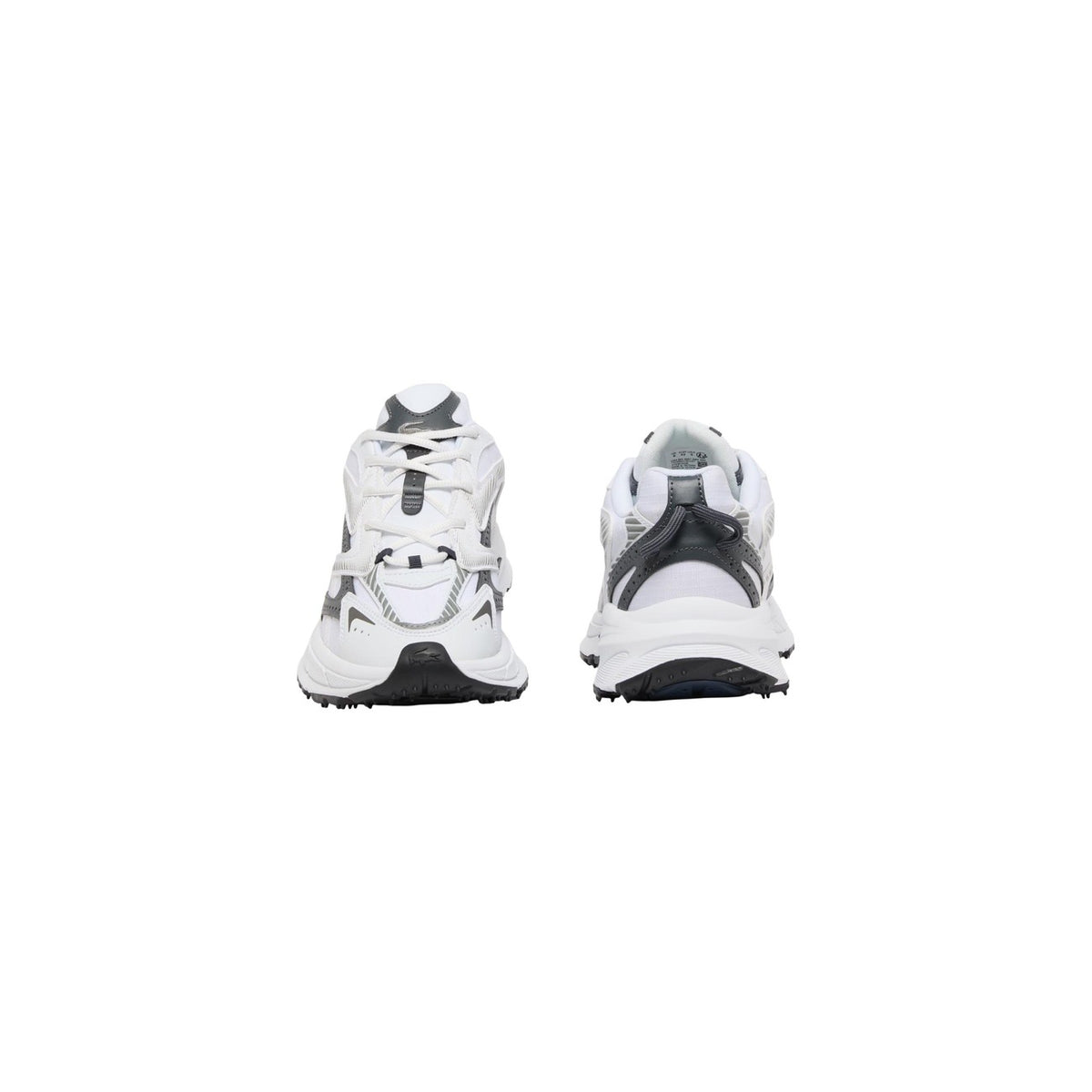 Scarpe da ginnastica Lacoste uomo bianco grigio L003 Neo Shot 2265. Sneaker sportive leggere con tomaia ripstop, suola chunky oversize ammortizzata in EVA, passante sul tallone e logo coccodrillo Lacoste.