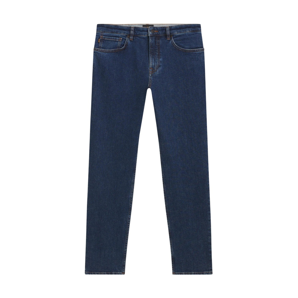 Jeans Boss uomo blu con tasche anteriori e posteriori 99% cotone 1% elastan - vista frontale