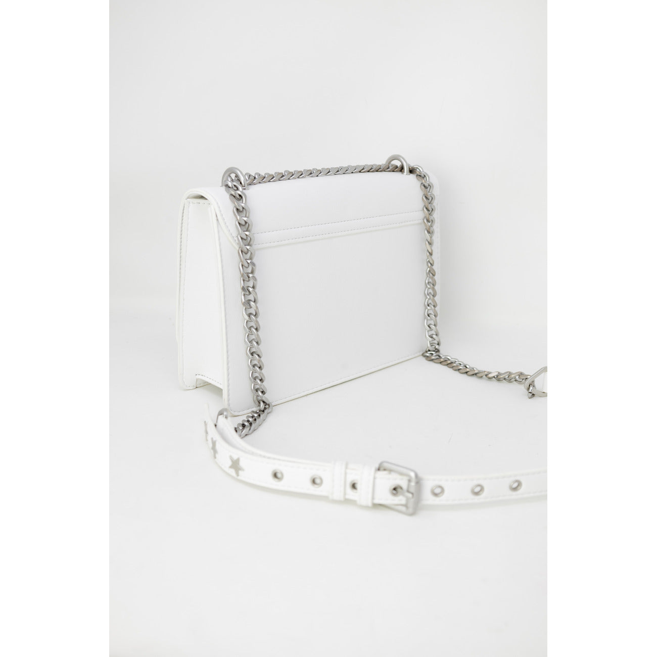 Borsa Replay donna bianca a tracolla con cerniera zip logo - vista laterale con catena