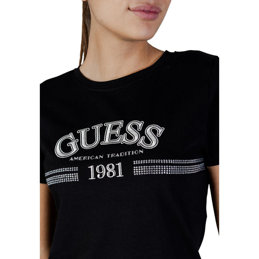 T-shirt Guess Active donna nera in cotone - dettaglio frontale primo piano stampa logo