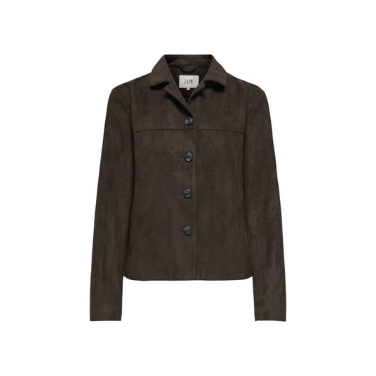Giacca scamosciata donna Jacqueline de Yong JDYNICO 15355087 marrone. Giacchetto corto in finto camoscio effetto suede con colletto classico e bottoni, abbigliamento donna mezza stagione.