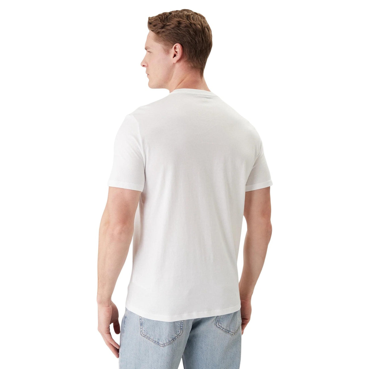 Calvin Klein LV04RF853G, t-shirt bianca in cotone con logo monogramma "cK" stampato; manica corta, taglio regolare e stile intramontabile per un look quotidiano curato. Vista posteriore