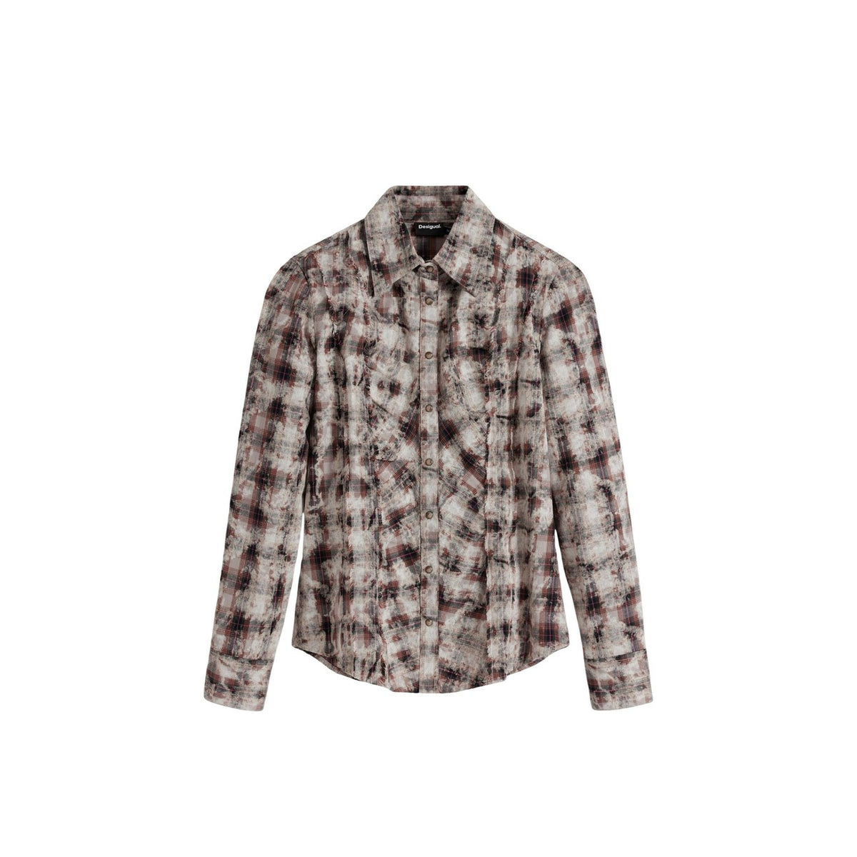Camicia Quadri Volant AW25; 100% cotone texture stropicciata, fit regular, maniche lunghe. Il mix perfetto tra stile classico e dettagli romantici. Colore marrone