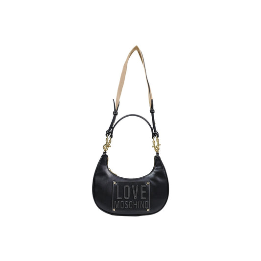 Borsa Love Moschino donna nera spalla modello JC4068PP1. Borsetta hobo piccola nera con manico singolo robusto, logo metallico dorato lucido in rilievo sul davanti e chiusura con cerniera, stile casual chic ed elegante da giorno o sera.